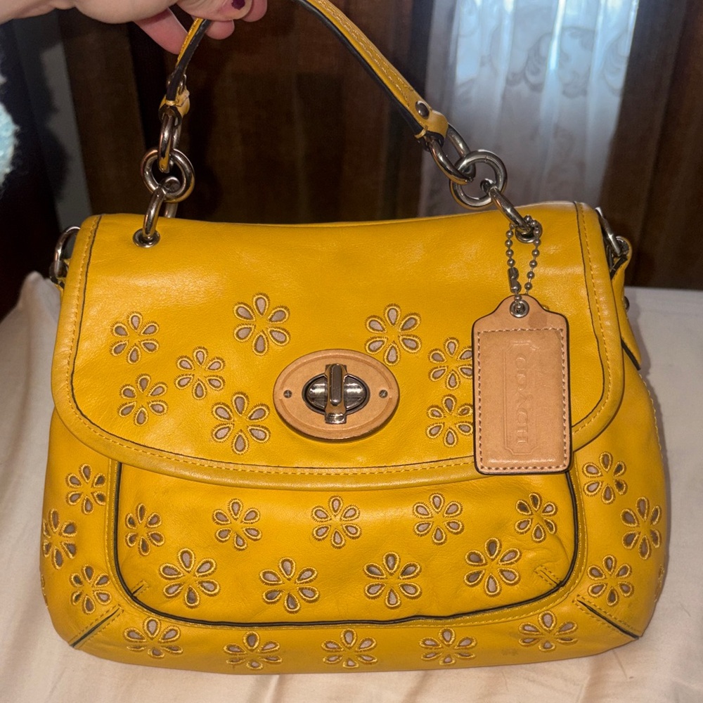 2013 Coach Yellow Floral Shoulder Bag